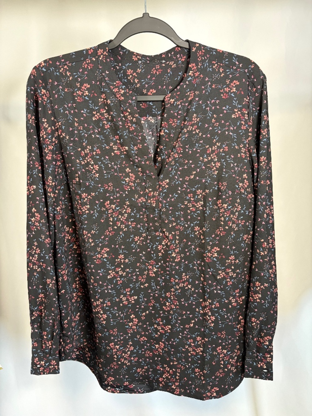 Black Ditsy Floral Long Sleeve Blouse M